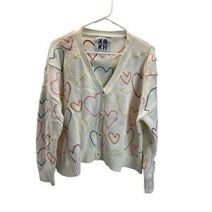 Kerri‎ Rosenthal XOKR Rainbow Heart Embroidered Cardigan Sweater Large
